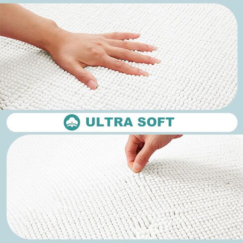 2PCS Memory Foam Bathroom Rug 20"×32",Thick Soft Absorbent Chenille, Rubber Backing Quick Dry Microfiber Mats, Water Absorbent Rain Showers and Under The Sink(Bright White) in Saudi Arabia