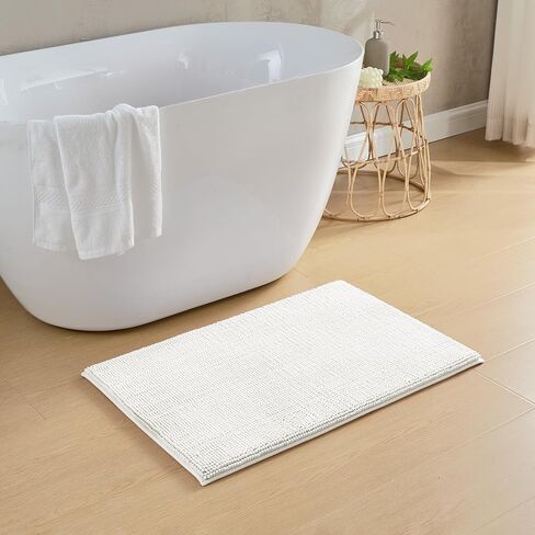 2PCS Memory Foam Bathroom Rug 20"×32",Thick Soft Absorbent Chenille, Rubber Backing Quick Dry Microfiber Mats, Water Absorbent Rain Showers and Under The Sink(Bright White) in Saudi Arabia