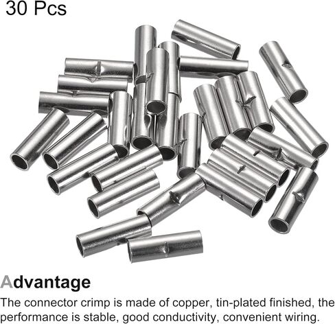 MECCANIXITY Non-Insulated Butt Crimp Terminals 8 AWG for Electrical Wire Splice DIY, Pack of 30 in Saudi Arabia