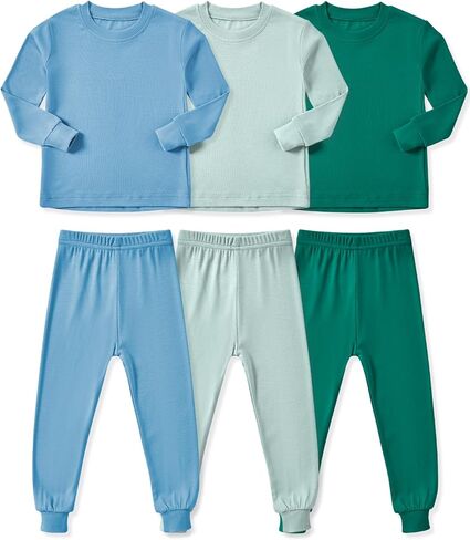 HAPIU Rayon from Bamboo Toddler Pajamas Set, Pjs Baby Kids Girls Boys, Sage & Slate & Beige, 3T in Kuwait