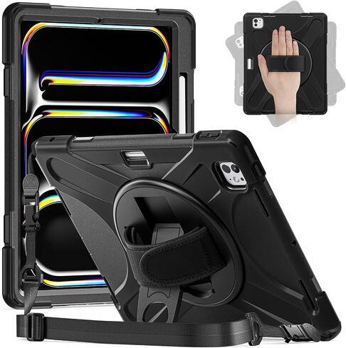 ZenRich iPad Pro 11 Case 5th Generation (M4) 2024, Shockproof Heavy Duty Rugged Case for iPad Pro 11-inch A2836 A2837 with Kickstand/Hand Strap/Pencil Holder/Shoulder Strap, Black in Saudi Arabia