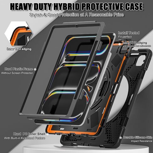 ZenRich iPad Pro 11 Case 5th Generation (M4) 2024, Shockproof Heavy Duty Rugged Case for iPad Pro 11-inch A2836 A2837 with Kickstand/Hand Strap/Pencil Holder/Shoulder Strap, Black in Saudi Arabia