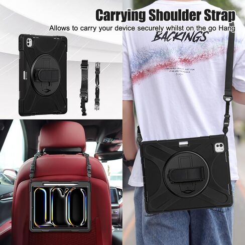 ZenRich iPad Pro 11 Case 5th Generation (M4) 2024, Shockproof Heavy Duty Rugged Case for iPad Pro 11-inch A2836 A2837 with Kickstand/Hand Strap/Pencil Holder/Shoulder Strap, Black in Saudi Arabia