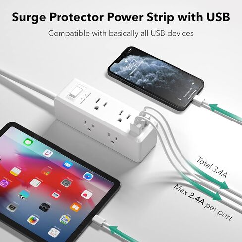 شريط طاقة BN-LINK للحماية من زيادة التيار مع 9 منافذ 2 USB-A 1 USB-C (إجمالي 3.4 أمبير)، شريط موسع للمنافذ ثلاثية الجوانب مع سلك تمديد بطول 5 أقدام، قابس مسطح، محطة شحن سطح المكتب للسفر والمنزل والمكتب، 15 أمبير in Kuwait