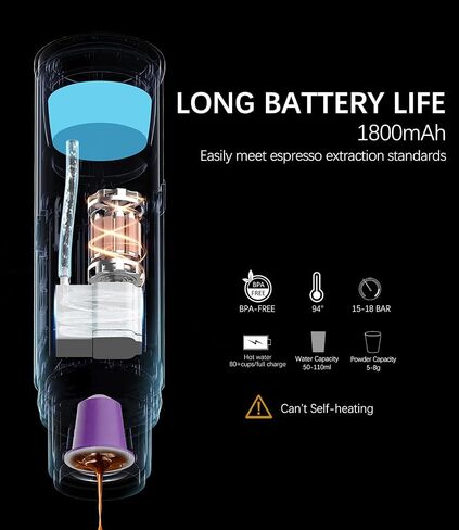Electric Portable Espresso Machine, 15 Bar Mini Coffee Maker, One Button Start, USB-C & Car Charger, Lightweight Espresso Maker for Camping, Travel, RV, Hiking, Office(Capsules not Included) in Saudi Arabia
