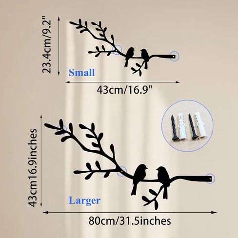Jidecor Metal Branch Birds Wall Art Decor Black Leaves with Birds Metal Sculpture for Home Balcony Garden Above Bed Living Room Outdoor Wall Hanging Decoration (Black, Small) in Saudi Arabia