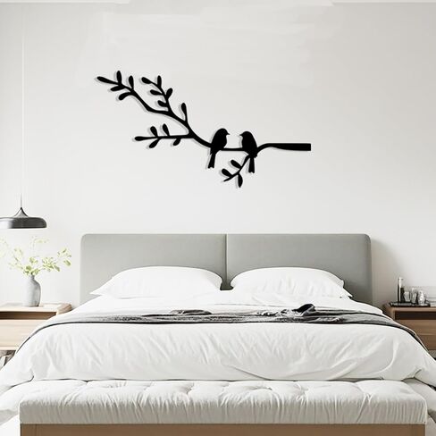 Jidecor Metal Branch Birds Wall Art Decor Black Leaves with Birds Metal Sculpture for Home Balcony Garden Above Bed Living Room Outdoor Wall Hanging Decoration (Black, Small) in Saudi Arabia