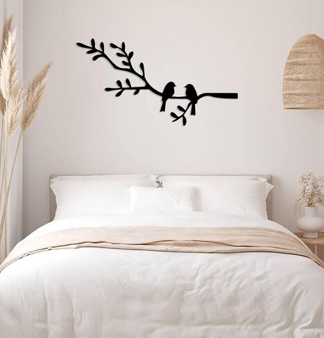 Jidecor Metal Branch Birds Wall Art Decor Black Leaves with Birds Metal Sculpture for Home Balcony Garden Above Bed Living Room Outdoor Wall Hanging Decoration (Black, Small) in Saudi Arabia