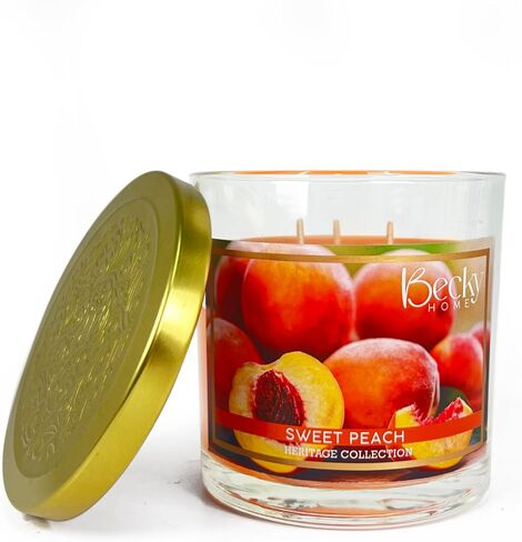 Sweet Peach Scented 3-wick Candle in Glass Jar | Candles for Home | 14.5oz Rustic Home Decor Novelty Candle | 60 Hour Burn Time Candle in Saudi Arabia