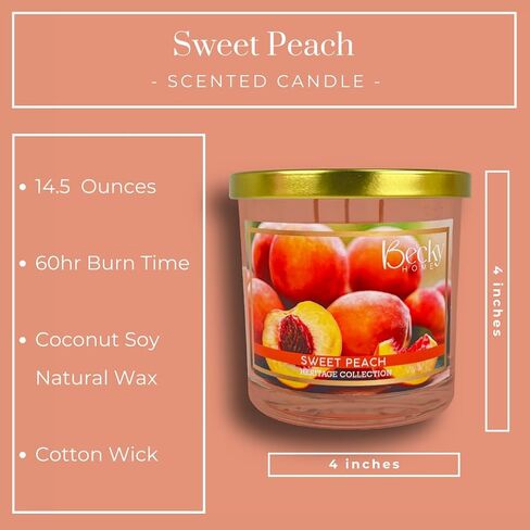 Sweet Peach Scented 3-wick Candle in Glass Jar | Candles for Home | 14.5oz Rustic Home Decor Novelty Candle | 60 Hour Burn Time Candle in Saudi Arabia