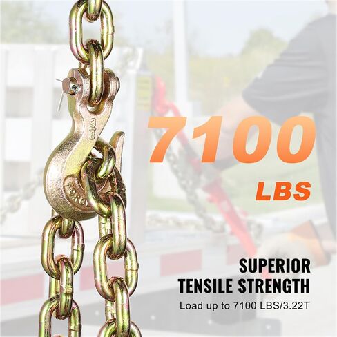 VEVOR G80 سلسلة ربط النقل، 3/8 بوصة × 2.9 بوصة سلسلة سحب 2 حزمة مع خطاف Clevis Snap، حمل عمل آمن 7100 رطل، سلسلة تسجيل شديدة التحمل لنقل معدات ربط شاحنة القطر in Saudi Arabia
