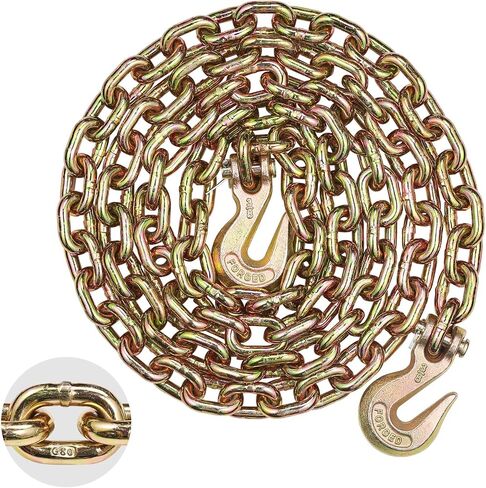 VEVOR G80 سلسلة ربط النقل، 3/8 بوصة × 2.9 بوصة سلسلة سحب 2 حزمة مع خطاف Clevis Snap، حمل عمل آمن 7100 رطل، سلسلة تسجيل شديدة التحمل لنقل معدات ربط شاحنة القطر in Saudi Arabia