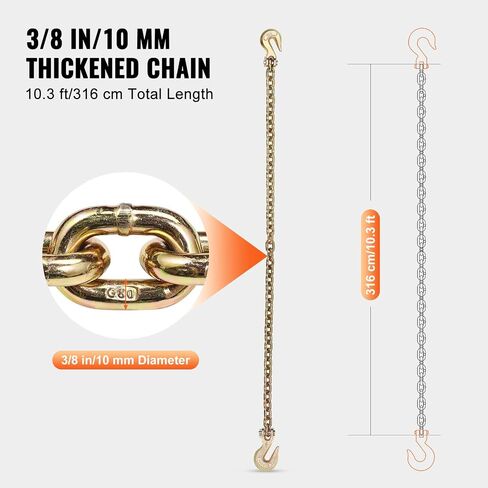 VEVOR G80 سلسلة ربط النقل، 3/8 بوصة × 2.9 بوصة سلسلة سحب 2 حزمة مع خطاف Clevis Snap، حمل عمل آمن 7100 رطل، سلسلة تسجيل شديدة التحمل لنقل معدات ربط شاحنة القطر in Saudi Arabia