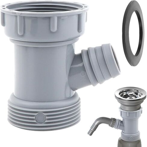 Kitchen Sink Drain Pipe Adapter Wye, 45mm 3 Way Y-Shaped Strainer Connector, Waste Outlet Male Female Thread Fitting with Dishwasher Input(COLOR:Grey) in Saudi Arabia
