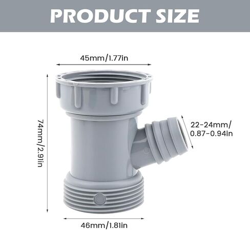 Kitchen Sink Drain Pipe Adapter Wye, 45mm 3 Way Y-Shaped Strainer Connector, Waste Outlet Male Female Thread Fitting with Dishwasher Input(COLOR:Grey) in Saudi Arabia