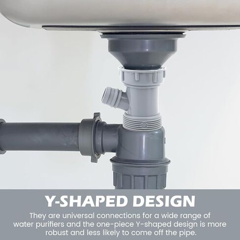 Kitchen Sink Drain Pipe Adapter Wye, 45mm 3 Way Y-Shaped Strainer Connector, Waste Outlet Male Female Thread Fitting with Dishwasher Input(COLOR:Grey) in Saudi Arabia