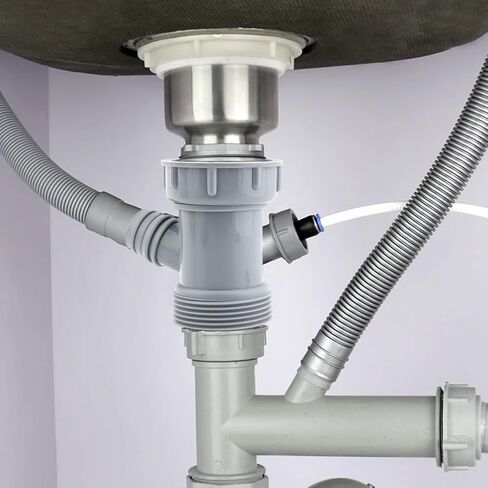 Kitchen Sink Drain Pipe Adapter Wye, 45mm 3 Way Y-Shaped Strainer Connector, Waste Outlet Male Female Thread Fitting with Dishwasher Input(COLOR:Grey) in Saudi Arabia