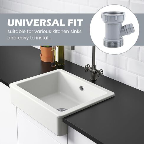 Kitchen Sink Drain Pipe Adapter Wye, 45mm 3 Way Y-Shaped Strainer Connector, Waste Outlet Male Female Thread Fitting with Dishwasher Input(COLOR:Grey) in Saudi Arabia
