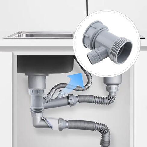 Kitchen Sink Drain Pipe Adapter Wye, 45mm 3 Way Y-Shaped Strainer Connector, Waste Outlet Male Female Thread Fitting with Dishwasher Input(COLOR:Grey) in Saudi Arabia