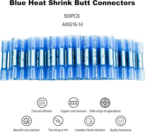 500PCS Blue Heat Shrink Butt Connectors AWG16-14, Waterproof Marine Electrical Heat Shrink Wire Connectors, Solder Seal Wire Connectors, Insulated Electrical Butt Connectors in Saudi Arabia