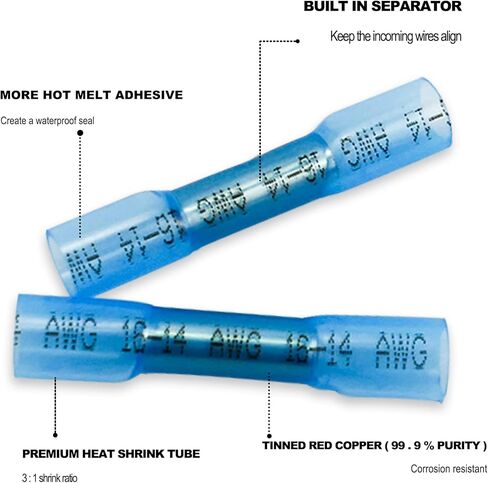 500PCS Blue Heat Shrink Butt Connectors AWG16-14, Waterproof Marine Electrical Heat Shrink Wire Connectors, Solder Seal Wire Connectors, Insulated Electrical Butt Connectors in Saudi Arabia