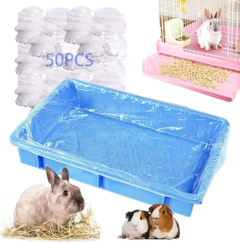 100Pcs Disposable Rabbit Cage Liner, 26'' X 18'' Plastic Guinea Pig Cage Liners Bag Elastic Small Animal Toilet Film, Clear Crate Tray Covers for Bunnies Ferret Hamster in Saudi Arabia