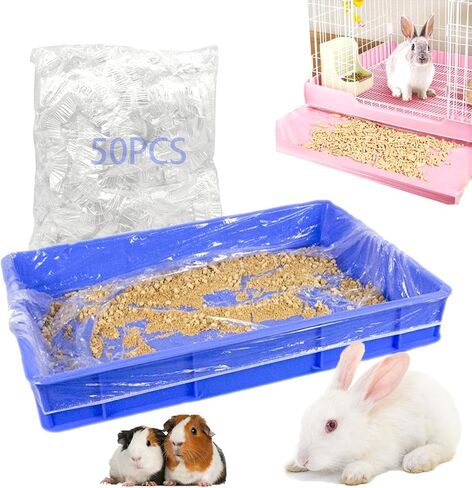 100Pcs Disposable Rabbit Cage Liner, 26'' X 18'' Plastic Guinea Pig Cage Liners Bag Elastic Small Animal Toilet Film, Clear Crate Tray Covers for Bunnies Ferret Hamster in Saudi Arabia
