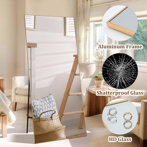 مرآة كاملة الطول 71 * 31، مرآة مستطيلة كبيرة الحجم معلقة أو مائلة لكامل الجسم، مرآة أرضية بإطار رفيع من سبائك الألومنيوم لغرفة النوم، وغرفة المعيشة/خلع الملابس، وصالة الألعاب الرياضية، ذهبي in Kuwait