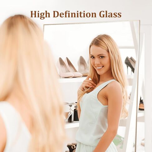 مرآة كاملة الطول 71 * 31، مرآة مستطيلة كبيرة الحجم معلقة أو مائلة لكامل الجسم، مرآة أرضية بإطار رفيع من سبائك الألومنيوم لغرفة النوم، وغرفة المعيشة/خلع الملابس، وصالة الألعاب الرياضية، ذهبي in Kuwait