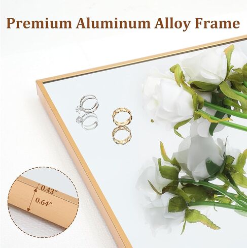 مرآة كاملة الطول 71 * 31، مرآة مستطيلة كبيرة الحجم معلقة أو مائلة لكامل الجسم، مرآة أرضية بإطار رفيع من سبائك الألومنيوم لغرفة النوم، وغرفة المعيشة/خلع الملابس، وصالة الألعاب الرياضية، ذهبي in Kuwait