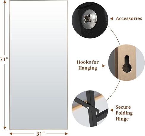 مرآة كاملة الطول 71 * 31، مرآة مستطيلة كبيرة الحجم معلقة أو مائلة لكامل الجسم، مرآة أرضية بإطار رفيع من سبائك الألومنيوم لغرفة النوم، وغرفة المعيشة/خلع الملابس، وصالة الألعاب الرياضية، ذهبي in Kuwait