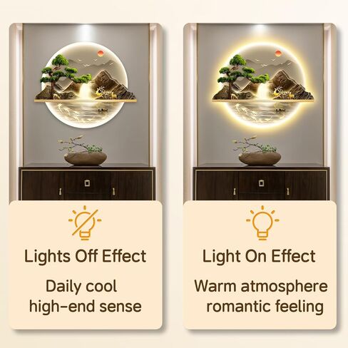 zyiesrsq Zen ديكور جداري فني مع ضوء LED، فن ديكور جداري من خشب الصنوبر الترحيبي، ديكور لوحة منحوتة جدارية ثلاثية الأبعاد، منحوتات جدارية ذات مناظر طبيعية لمدخل مكتب غرفة المعيشة وغرفة النوم (أ، 50 × 60 سم) in Kuwait