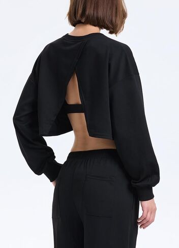 سويت شيرت كبير الحجم بدون ظهر بياقة دائرية للنساء، قمصان طويلة الأكمام، لطيف للخريف مفتوح من الخلف، هوديس، بلوفر علوي in Kuwait