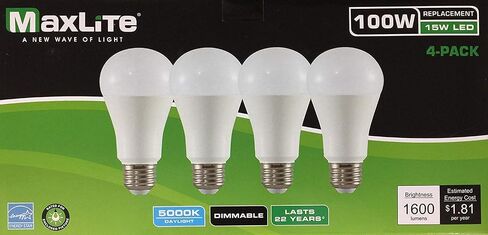 Maxlite LED 4 عبوات A19 لمبة 100 وات ضوء النهار 5000 ك، أبيض in Kuwait
