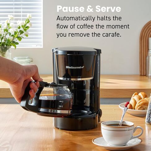 ماكينة صنع القهوة الأوتوماتيكية من Elite Gourmet EHC4128 بسعة 4 أكواب مع خاصية الإيقاف المؤقت والتقديم، إبريق زجاجي، فلتر قابل لإعادة الاستخدام، مفتاح تشغيل/إيقاف، حافظ على الدفء، مؤشر لمستوى الماء، أسود in Kuwait
