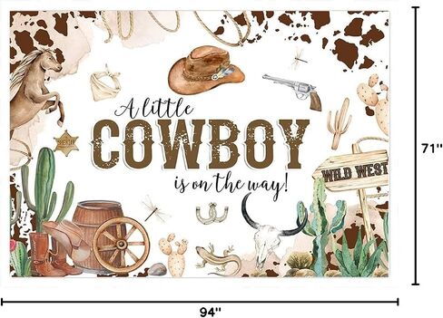 Avezano Cowboy Baby Shower Backdrops A Little Cowboy is On The Way Background Cowboy Backdrop for Baby Shower Party Decorations(Brown, 7x5ft) in Saudi Arabia