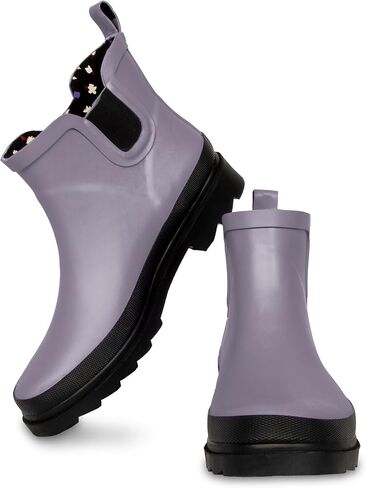 ShedRain GOGO Chelsea Short Rubber Rain Boots for Women, Comfortable Cotton Lining, Waterproof Exterior, Anti-Slip Lug Sole Garden and Outdoor Work Boots, Adjustable Width in Saudi Arabia