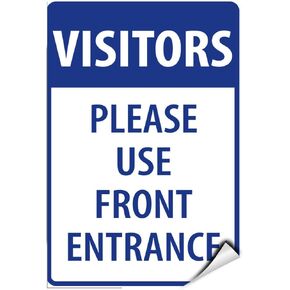 Visitors Please Use Front Entrance Security Sign LABEL DECAL STICKER 5 inches x 7 inches