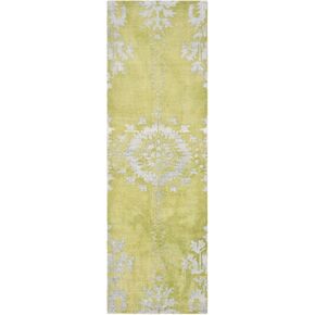 SAFAVIEH Stone Wash Collection 2'6" x 10' Chartreuse STW235A Hand-Knotted Medallion Premium Wool & Viscose Runner Rug