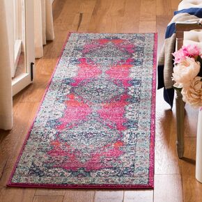 SAFAVIEH Evoke Collection 2'2" x 7' Navy / Fuchsia EVK250N Oriental Medallion Distressed Non-Shedding Living Room Entryway Foyer Hallway Bedroom Runner Rug