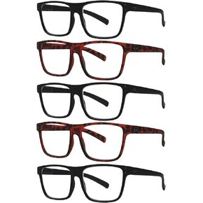Kerecsen 5 Pack Oversized Reading Glasses for Men and Women Square Large Frame Blue Light Blocking Readers