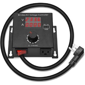 Variable Speed Motor Controller, Briidea AC Voltage Fan Speed Controller with Unique Large Digital Display and USB Charger Socket, Control Your Router Fan Electric Tools Motor Rheostat, 15A 110V