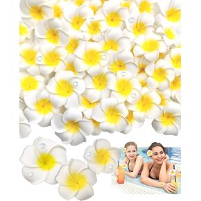 SNAIL GARDEN 75Pcs Artificial Plumeria Flower, 3 Sizes White Foam Hawaiian Frangipani with 100Pcs Dewdrop for DIY, Floating Flowers for Pool, Fake Tropical Flowers for Home Wedding Party Decoration