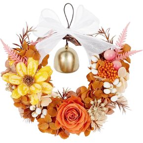 Fall Wreaths for Front Door, Real Flower Autumn Wreath with Grapevine Base, Preserved Rose Bells and Bows Fall Decorations Wreaths for Harvest Thanksgiving Farmhouse Home Wall Window