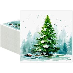 100 PCS Christmas Trees Luncheon Napkins Disposable Christmas Cedar Xmas Tree Party Napkins 3-ply Christmas Trees Winter Snow Paper Napkins for Winter Christmas Birthday Party Decorations