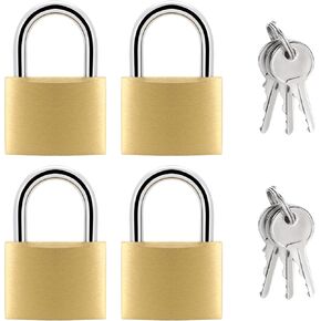 BRAXE 4 Pcs Keyed Padlock with 6 Same Keys Waterproof Small Solid Brass Lock 1.18inch 30mm for Gym Locker Case Backpack Luggage Hasp Storage Sheds Fence Toolbox