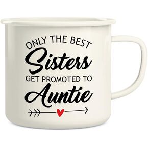 Retreez Only The Best Sisters Get Promoted to Auntie 16 Oz Enamel Stainless Steel Metal Camping Campfire Coffee Mug - Funny Sarcasm Pregnancy News Baby shower birthday gift for sister friend nanny