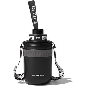 48 oz Stainless Steel Water Bottle with Strap, Double Vacuum Insulated Water Bottle Eco-Friendly and Dishwasher Safe Leakproof Closeable Lid for Cold Drinks Sports Travel School Car