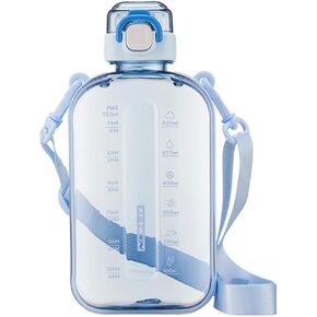 750ML Square Transparent Water Bottle, Cute Sports Water Jug with Adjustable Strap, Portable Motivational Water Bolttles for Travel, Hiking and Outdoor Workouts