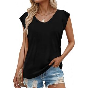 Womens Tank Top Summer Tops Cap Sleeve T Shirt Casual Loose Fitting Shirts Trendy Basic Tee Shirts 2024